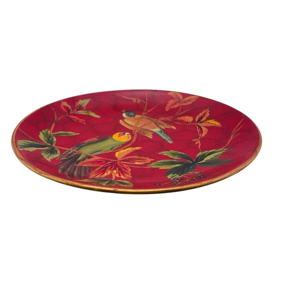 Vintage Decorative Red Plate with Hand-Painted Birds & Leaves –10”Display Plate - Picture 8 of 11
